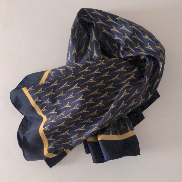 BEAUTIFUL DARK BLUE AND GOLD COLOURS PARIS EIFFEL TOWER SQUARE SCARF - Picture 9 of 9